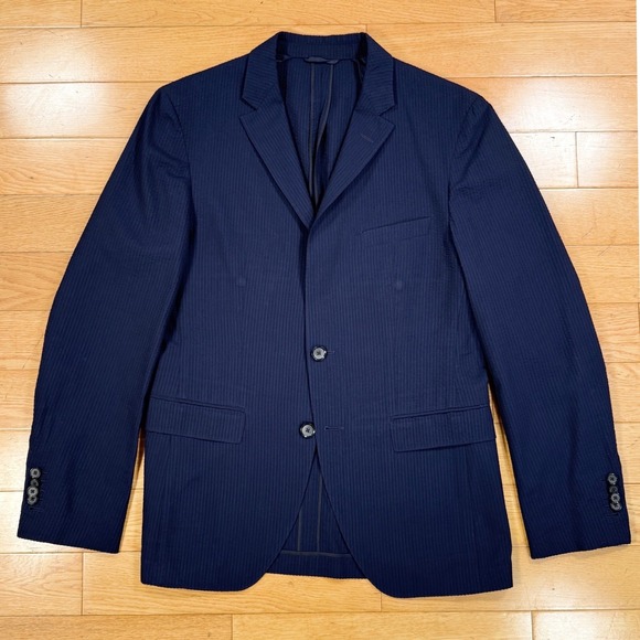 Hugo Boss Other - HUGO BOSS-LORO PIANA Silk-Wool Blazer Navy Blue‎ Textured Jacket 38R